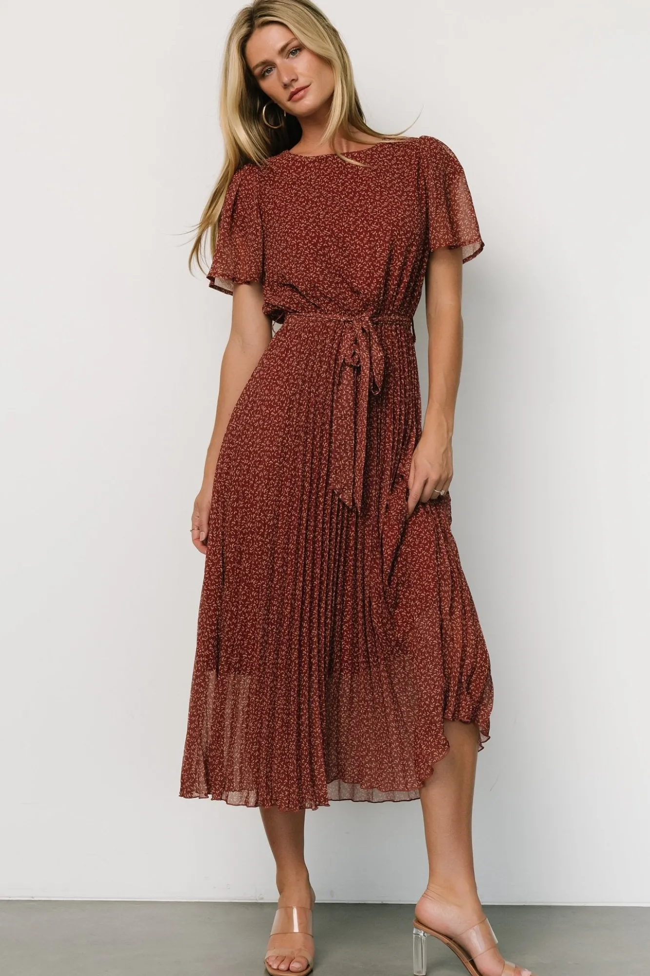 Baltic Born Prim Pleated Dress | Dark Rust