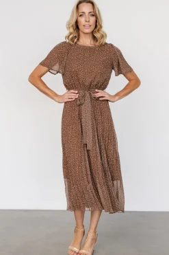 Baltic Born Prim Pleated Dress | Dusty Brown Print