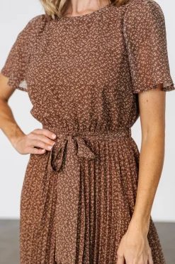 Baltic Born Prim Pleated Dress | Dusty Brown Print