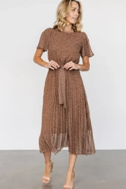 Baltic Born Prim Pleated Dress | Dusty Brown Print