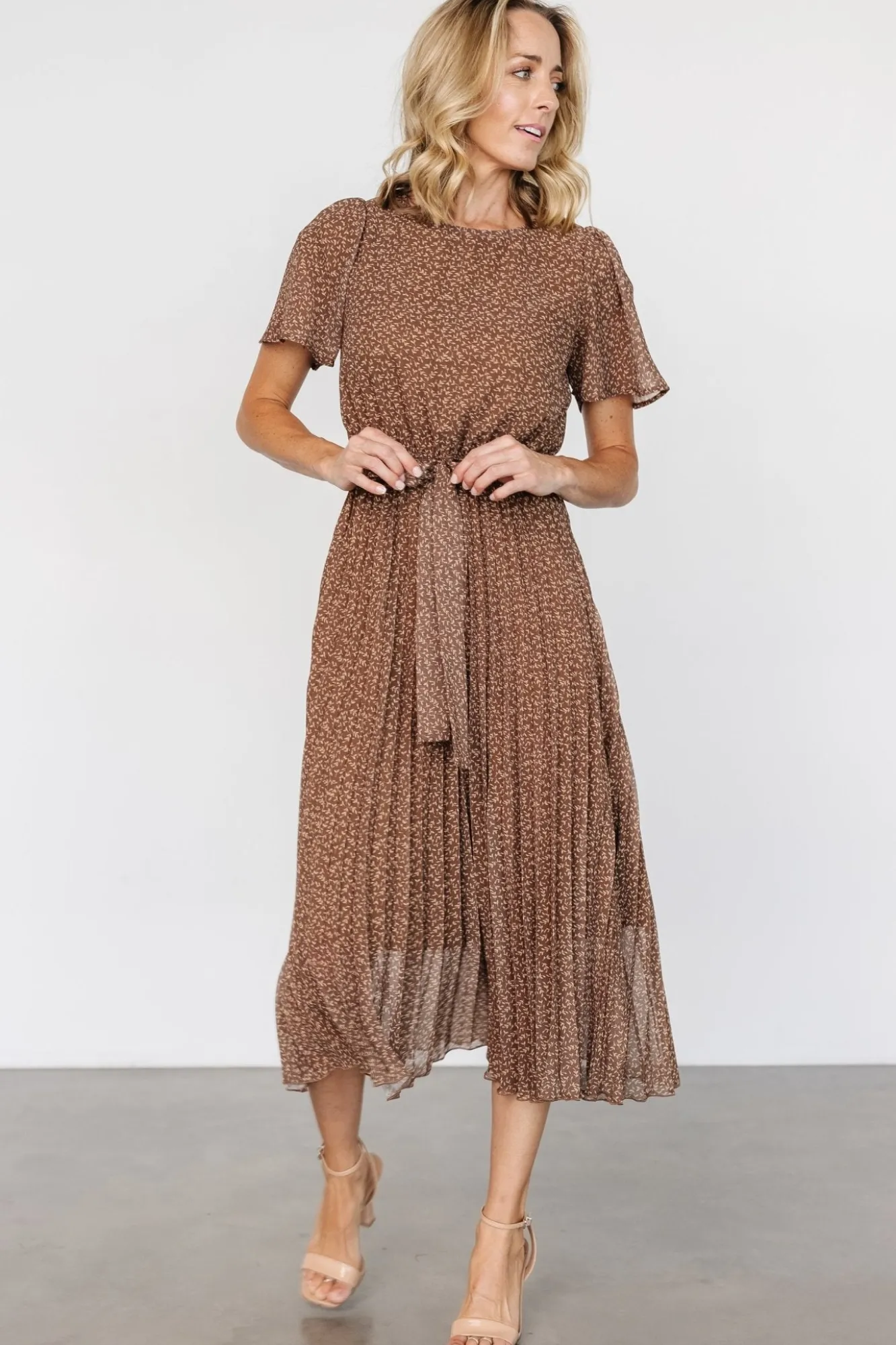 Baltic Born Prim Pleated Dress | Dusty Brown Print