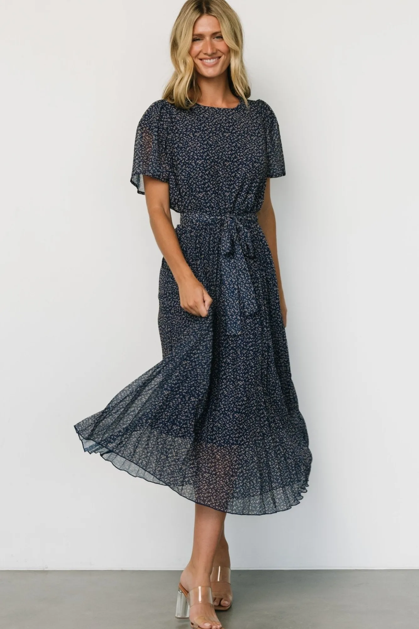 Baltic Born Prim Pleated Dress | Navy Print