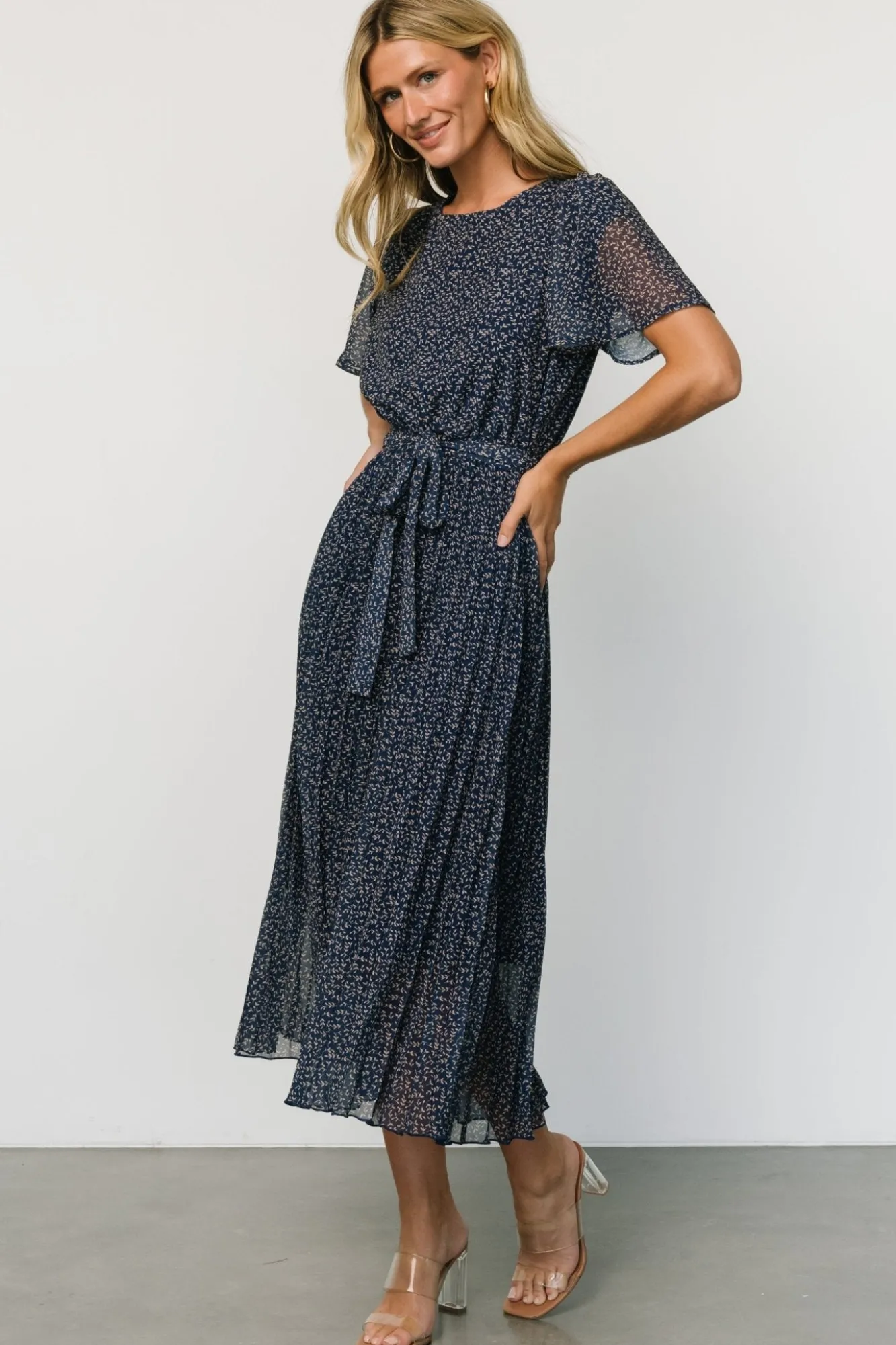Baltic Born Prim Pleated Dress | Navy Print