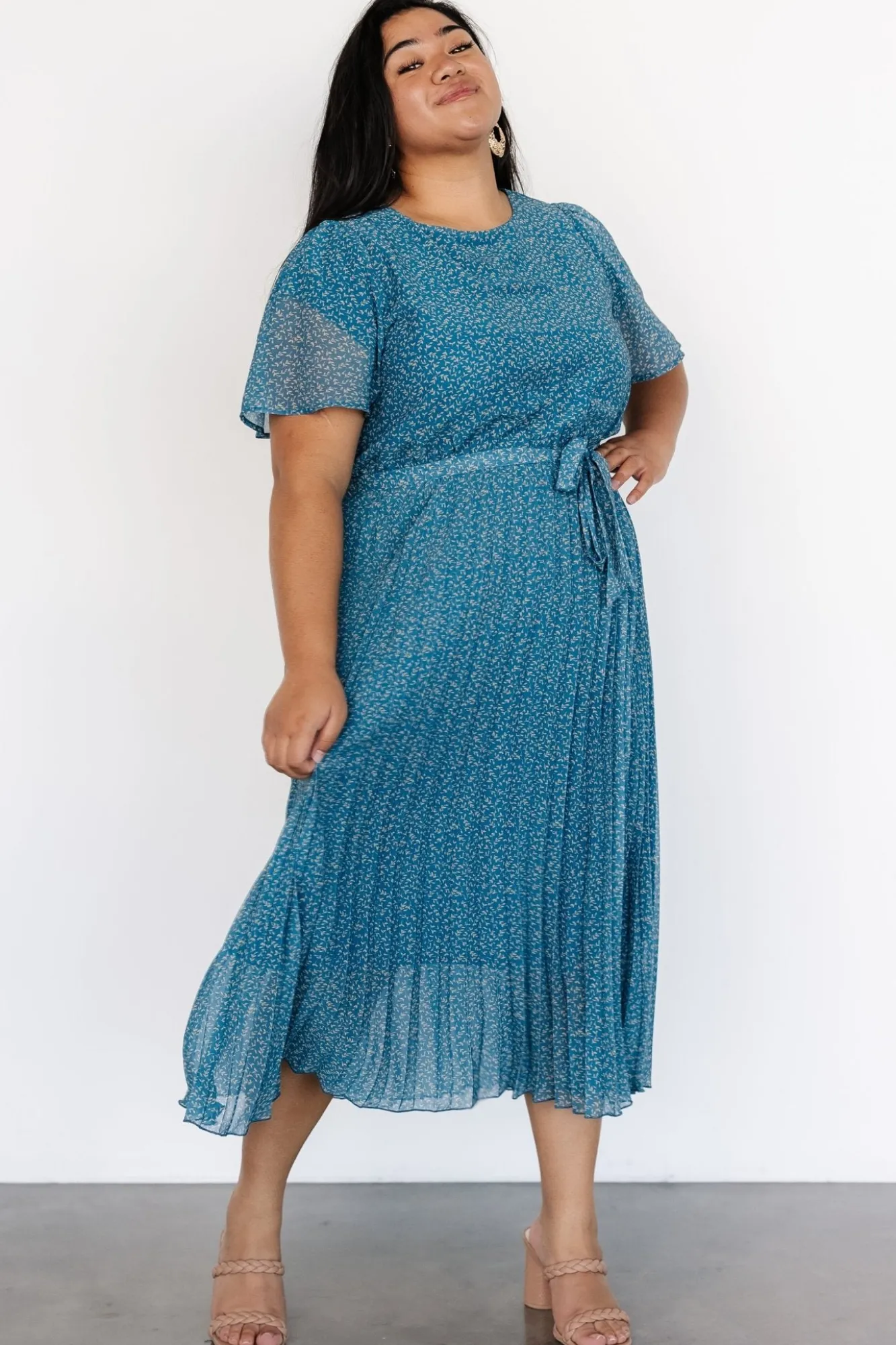 Baltic Born Prim Pleated Dress | Persian Blue Print