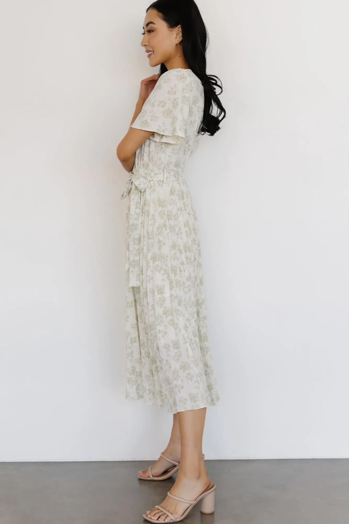 Baltic Born Prim Pleated Dress | Vintage Olive Print