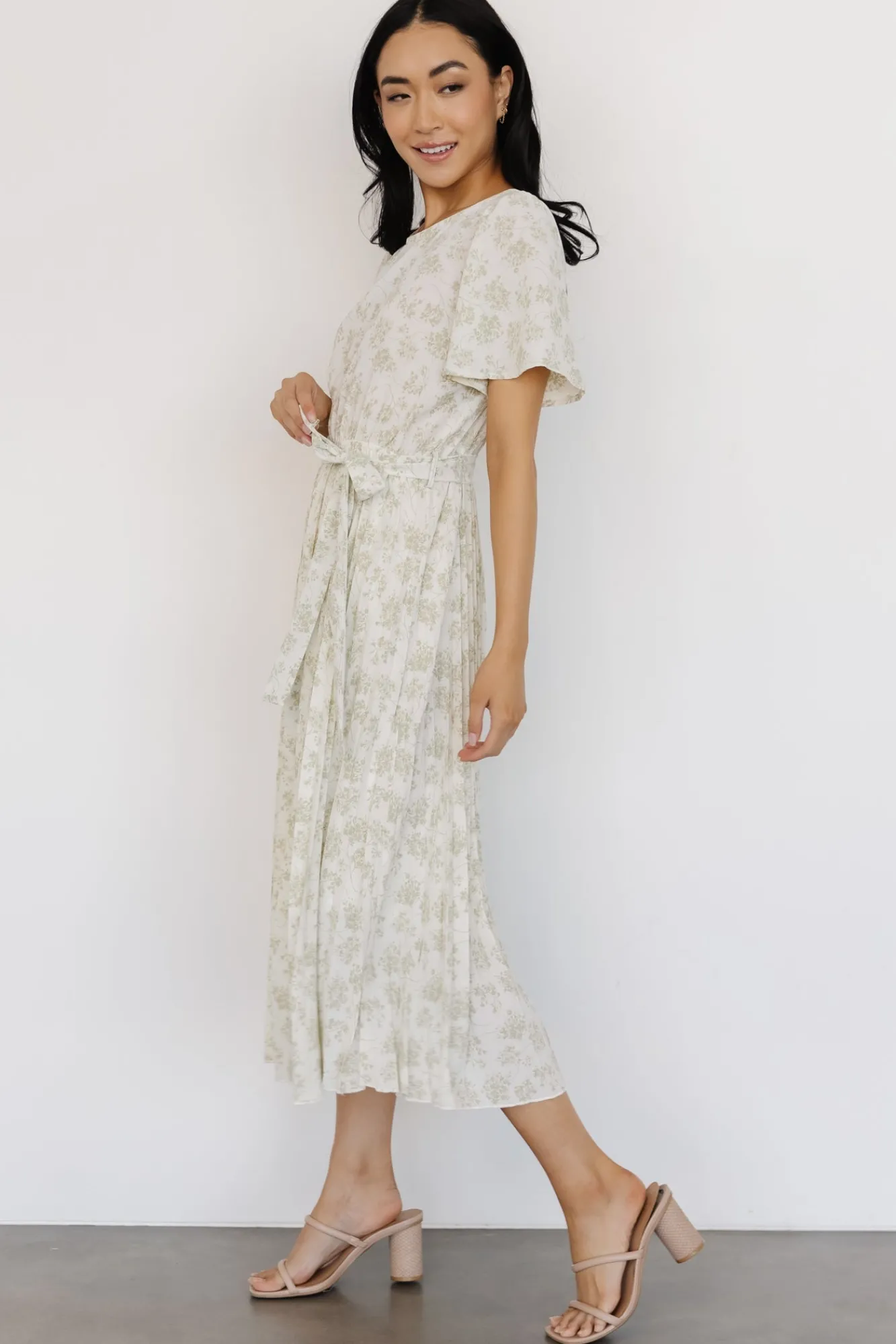 Baltic Born Prim Pleated Dress | Vintage Olive Print