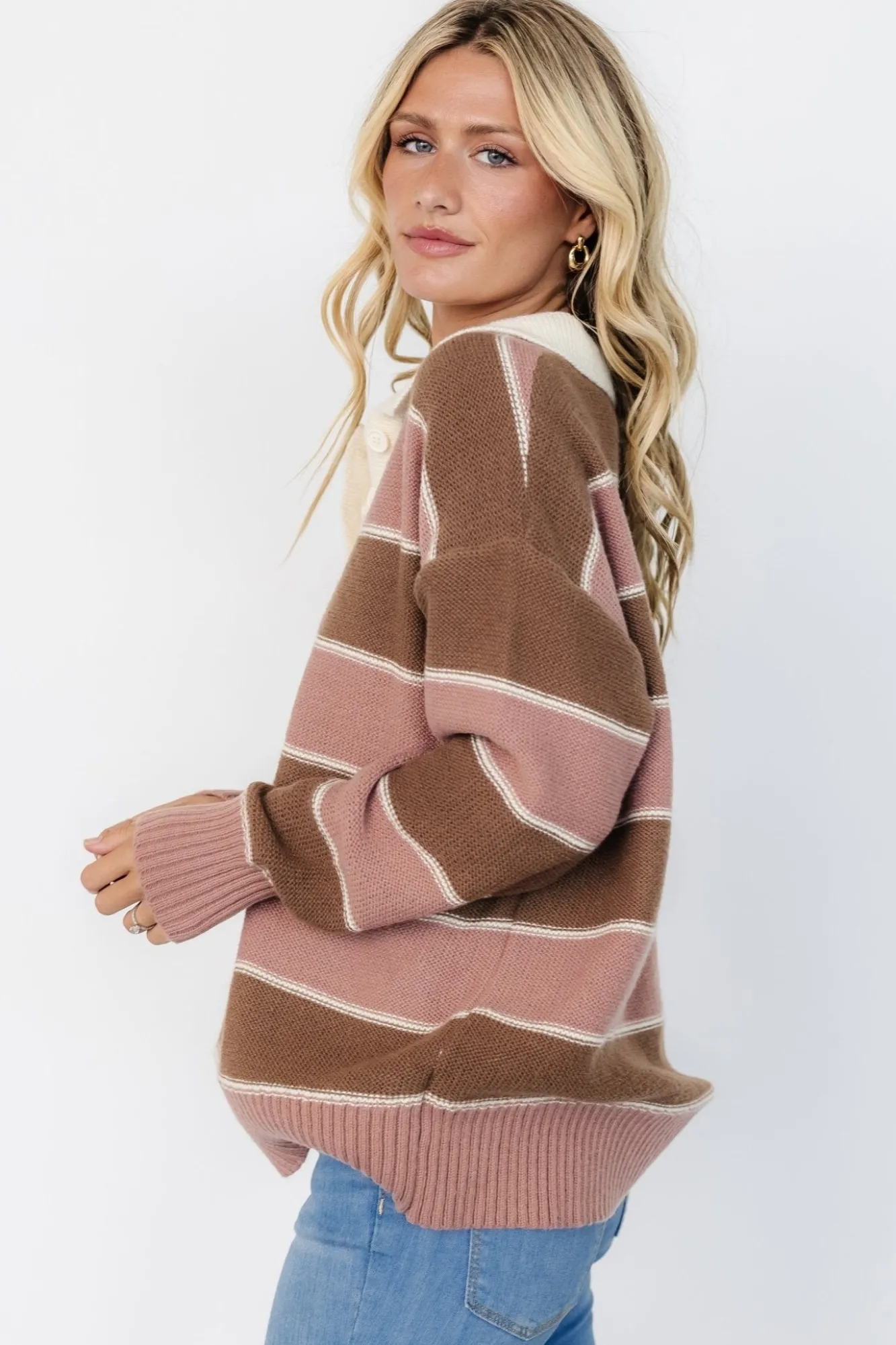 Baltic Born Priya Striped Sweater | Mauve + Mocha