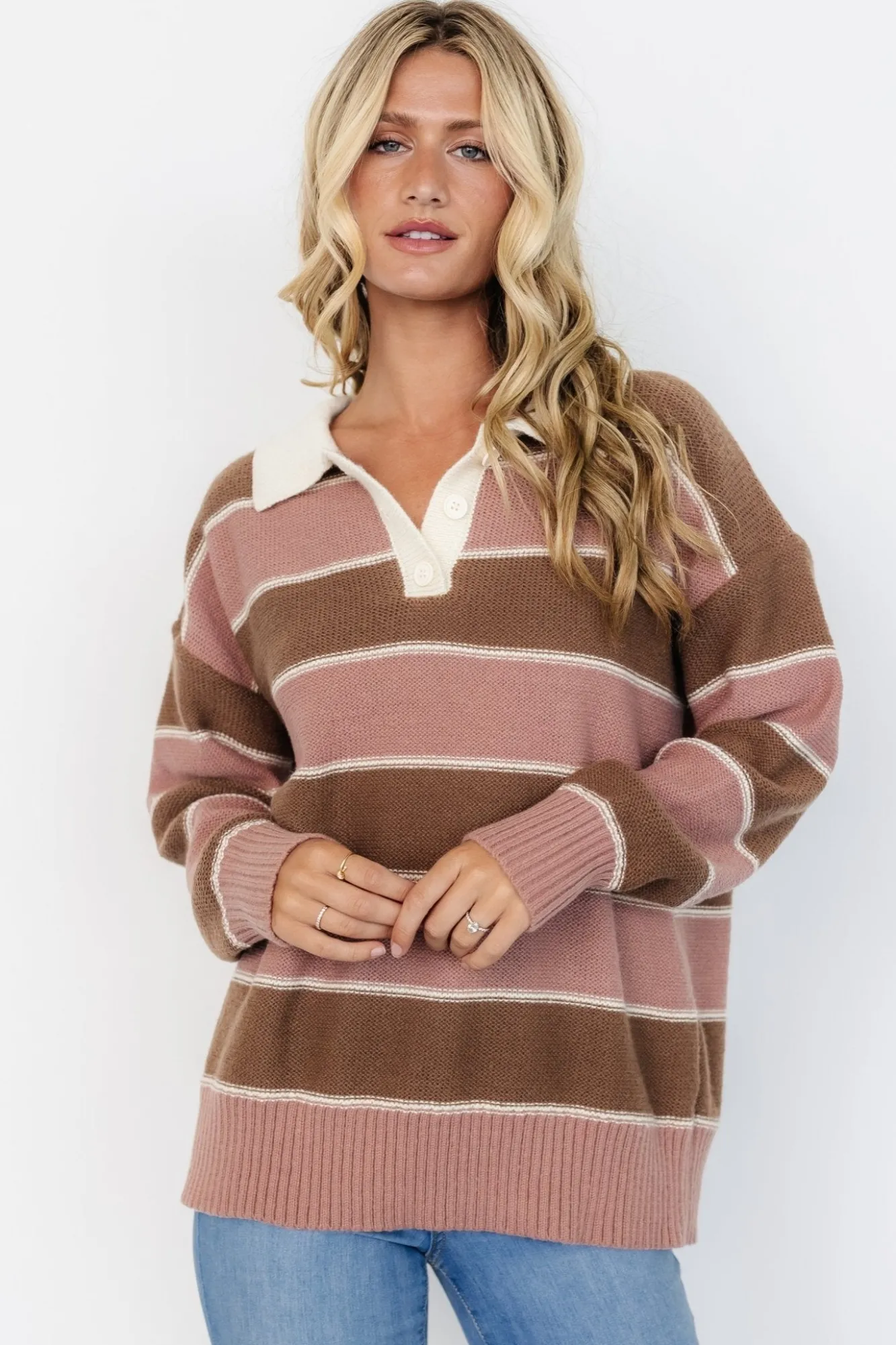 Baltic Born Priya Striped Sweater | Mauve + Mocha