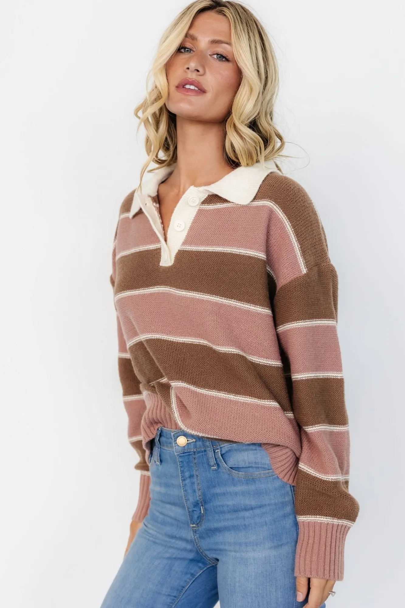 Baltic Born Priya Striped Sweater | Mauve + Mocha