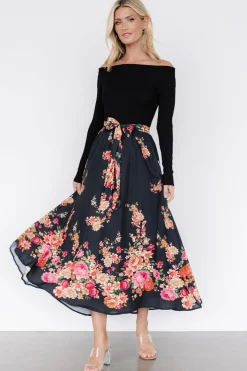 Baltic Born Qadira Off Shoulder Dress | Black + Multi Floral