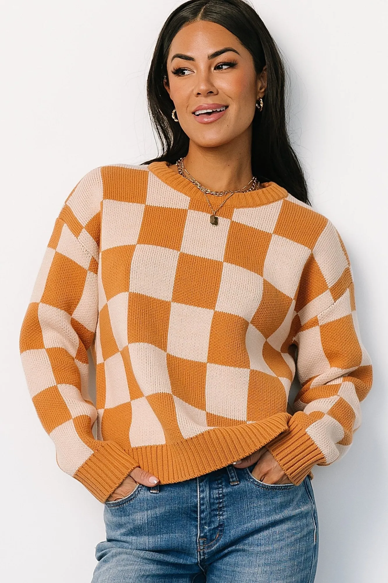 Baltic Born Quincy Checkered Sweater | Pumpkin Spice