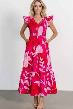 Baltic Born Ranchero Smocked Maxi Dress | Red + Pink