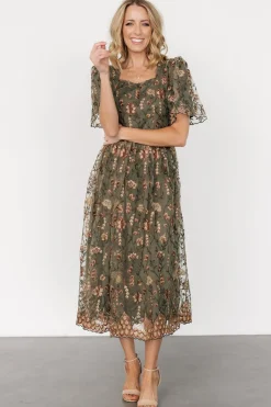 Baltic Born Ravenna Embroidered Dress | Olive Floral