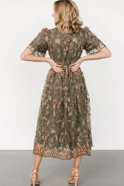 Baltic Born Ravenna Embroidered Dress | Olive Floral