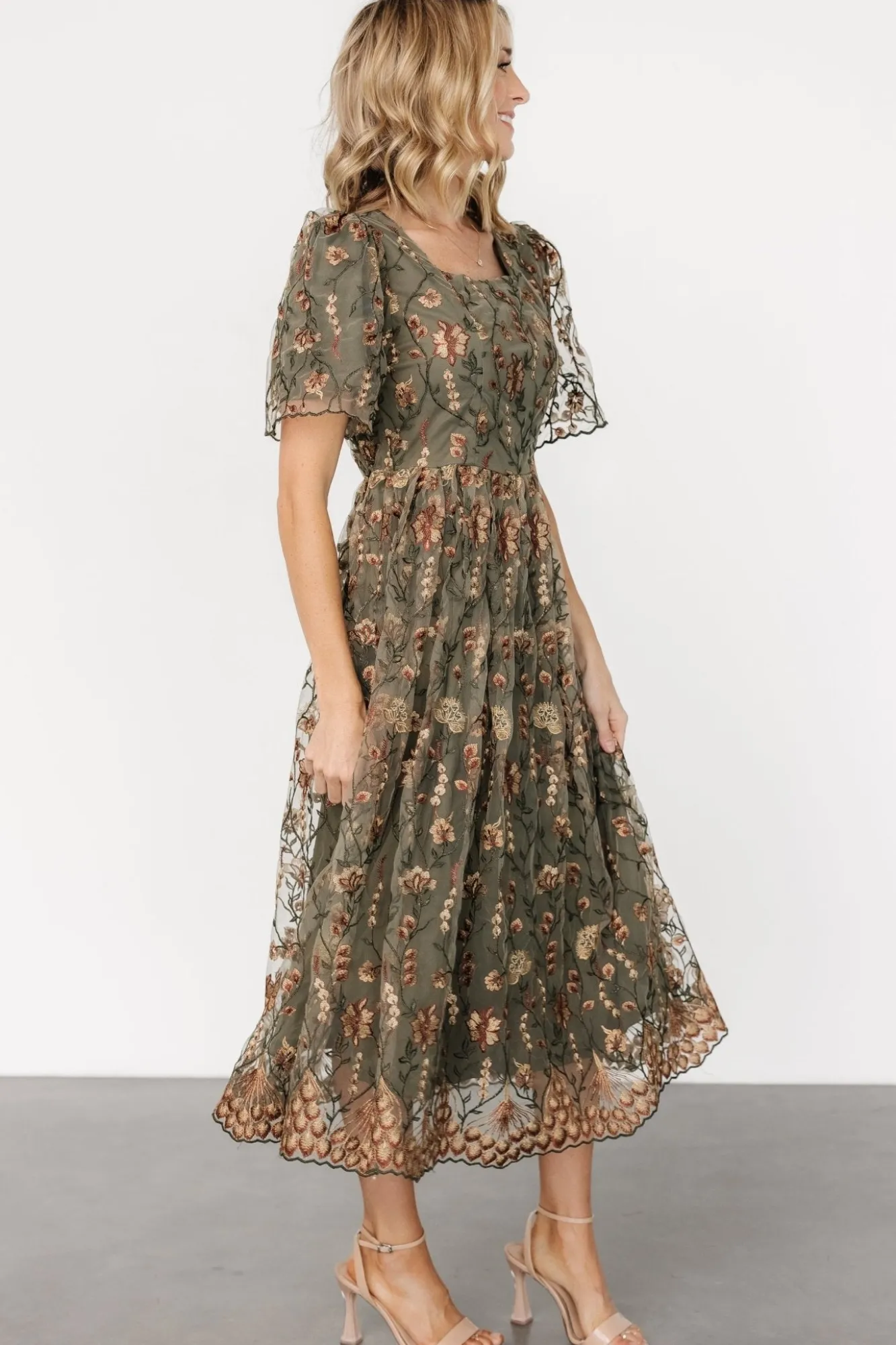 Baltic Born Ravenna Embroidered Dress | Olive Floral