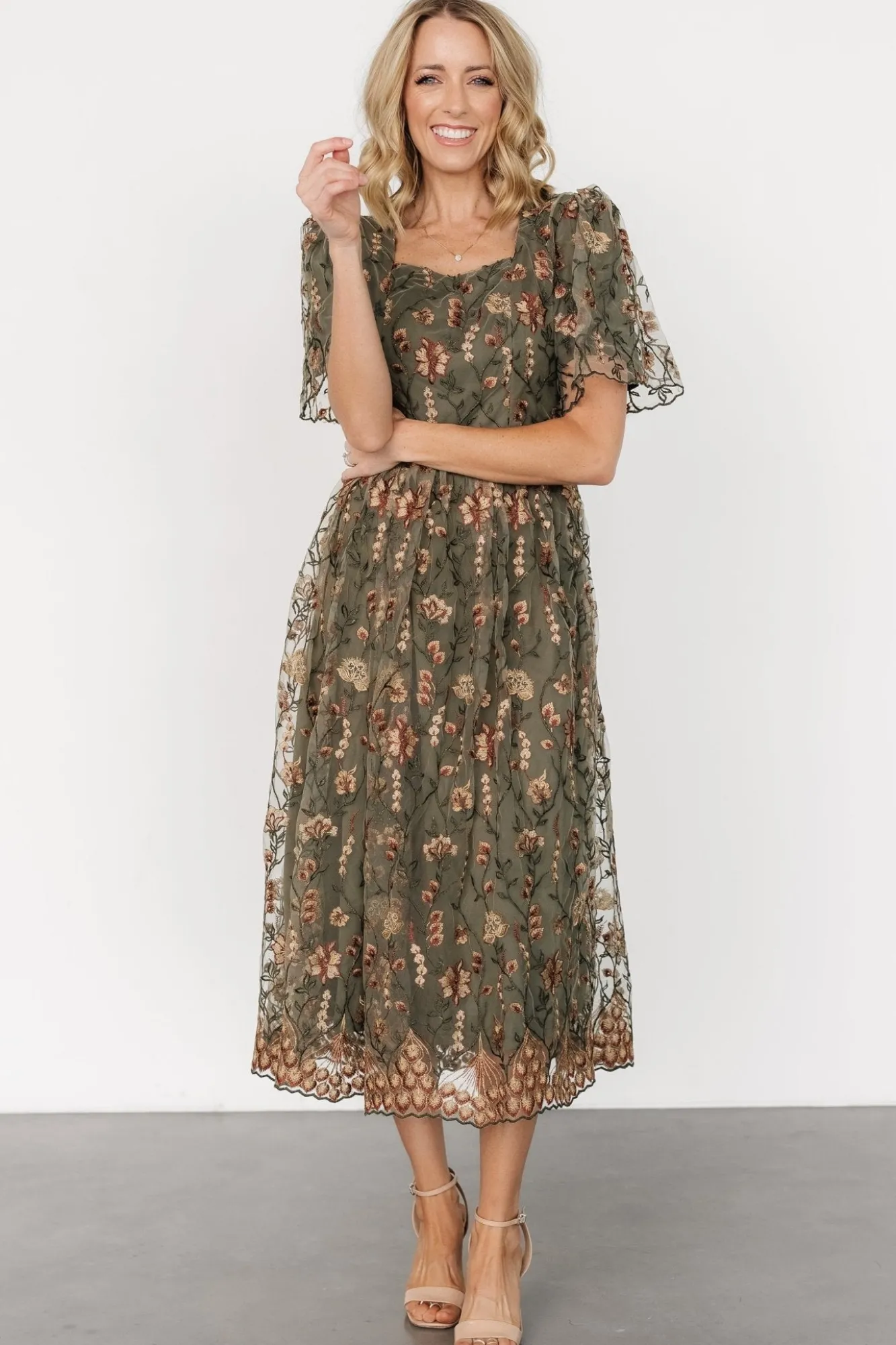 Baltic Born Ravenna Embroidered Dress | Olive Floral