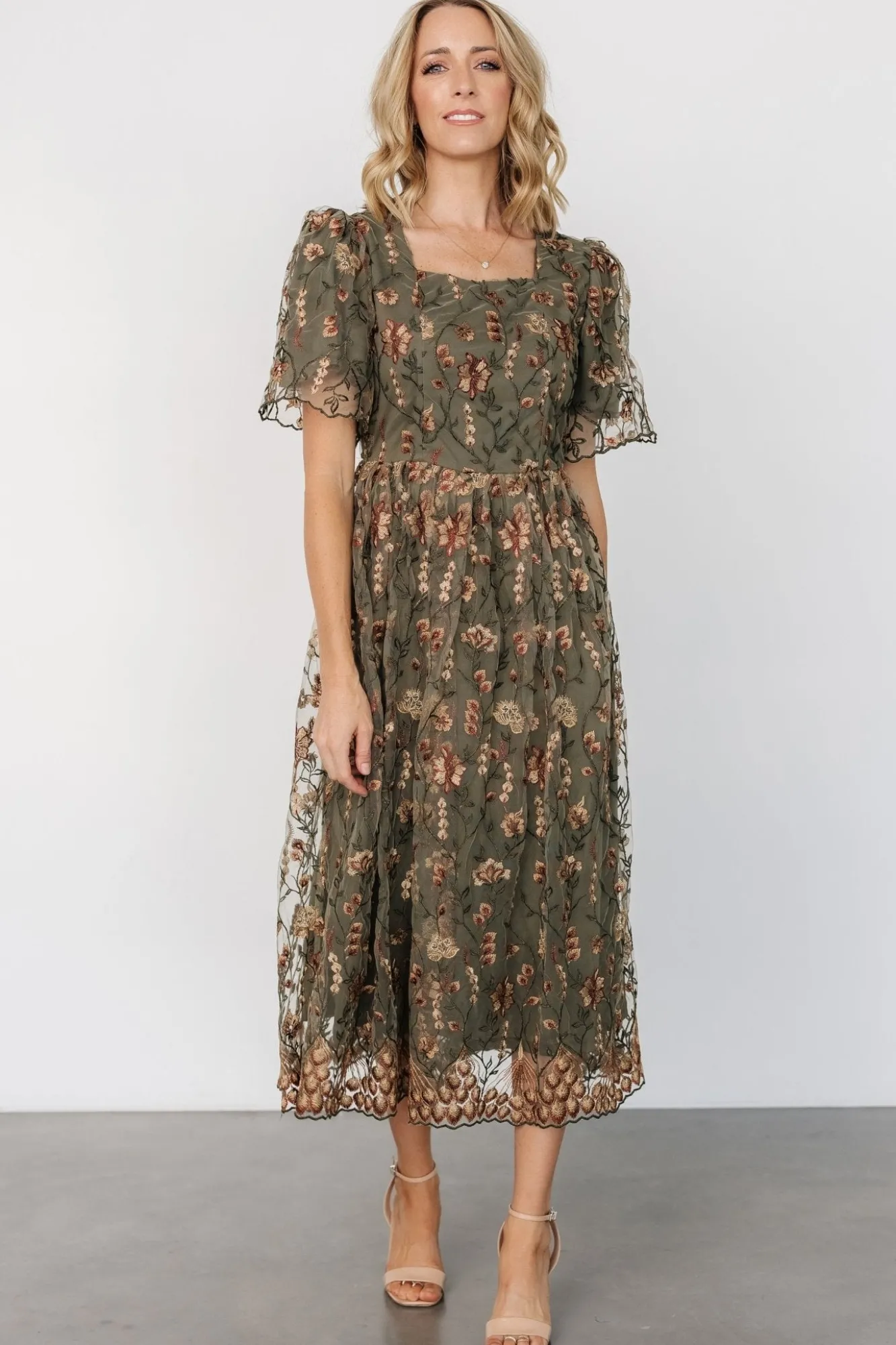 Baltic Born Ravenna Embroidered Dress | Olive Floral