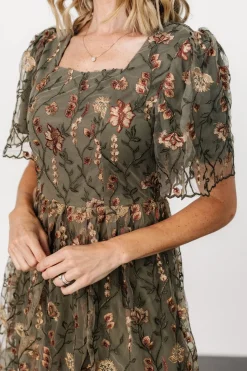 Baltic Born Ravenna Embroidered Dress | Olive Floral