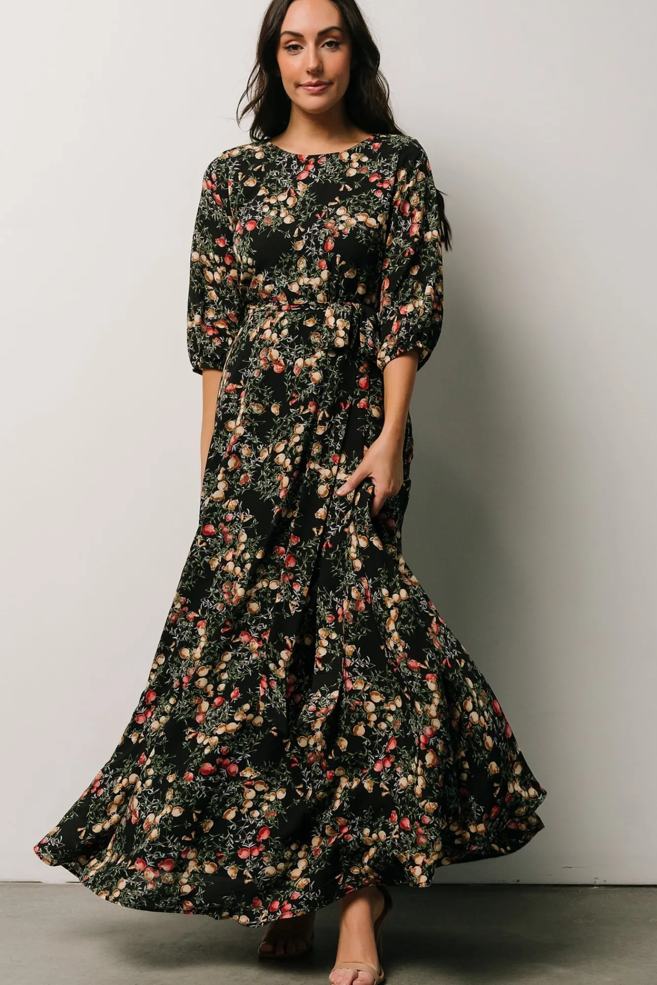Baltic Born Rebecca Maxi Dress | Black Pomegranate Print