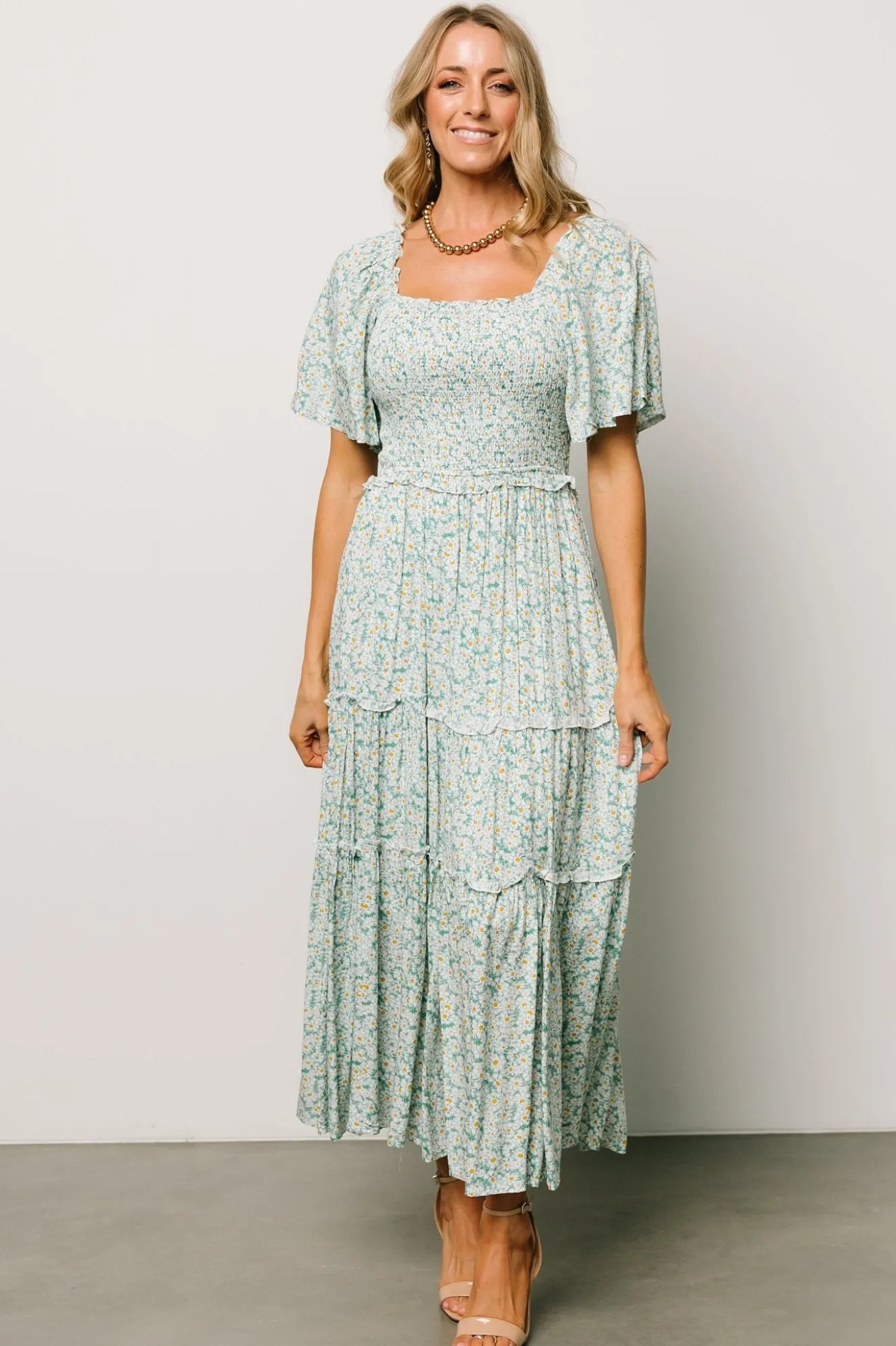 Baltic Born Regina Smocked Maxi Dress | Green Floral