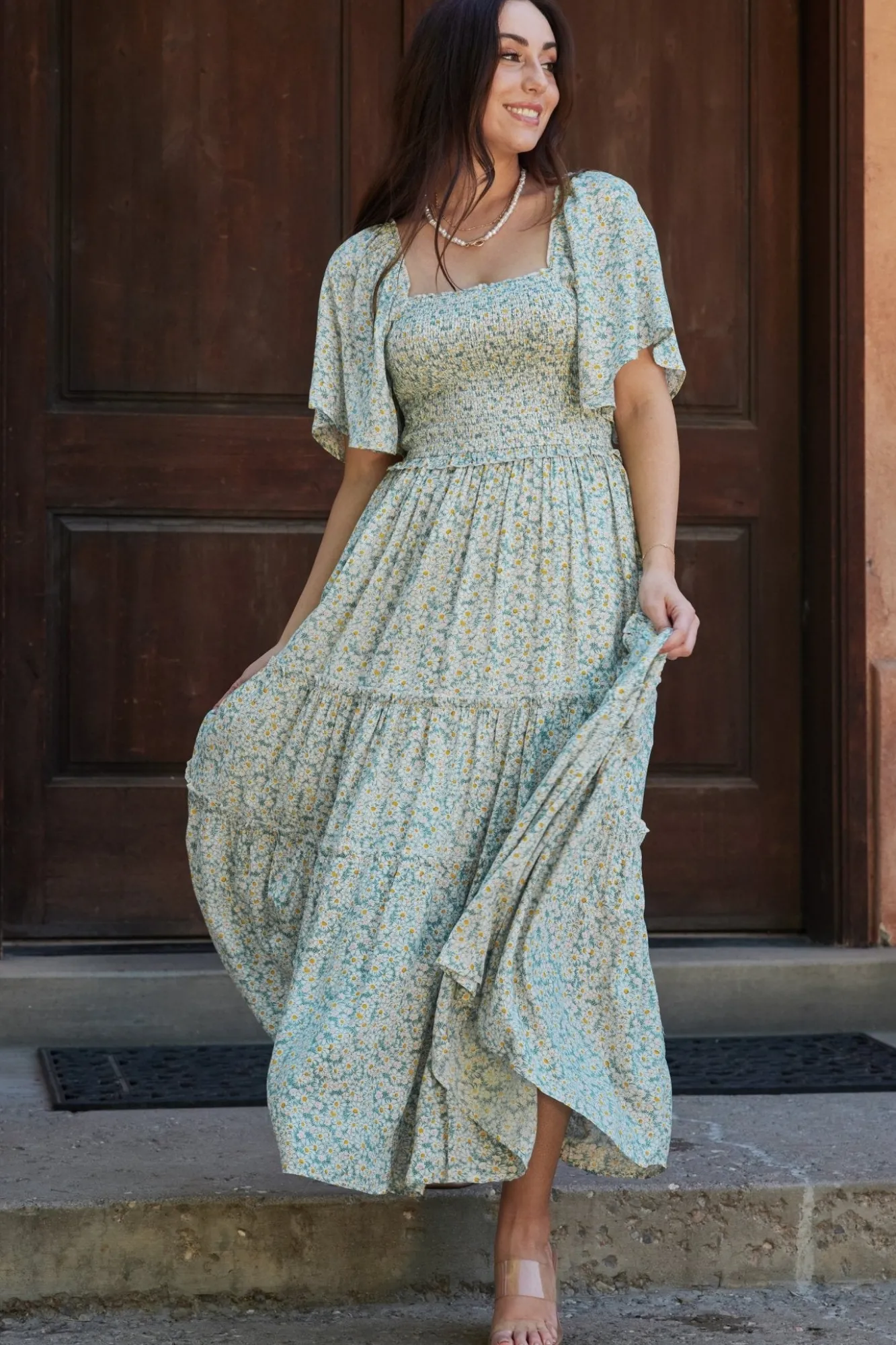 Baltic Born Regina Smocked Maxi Dress | Green Floral