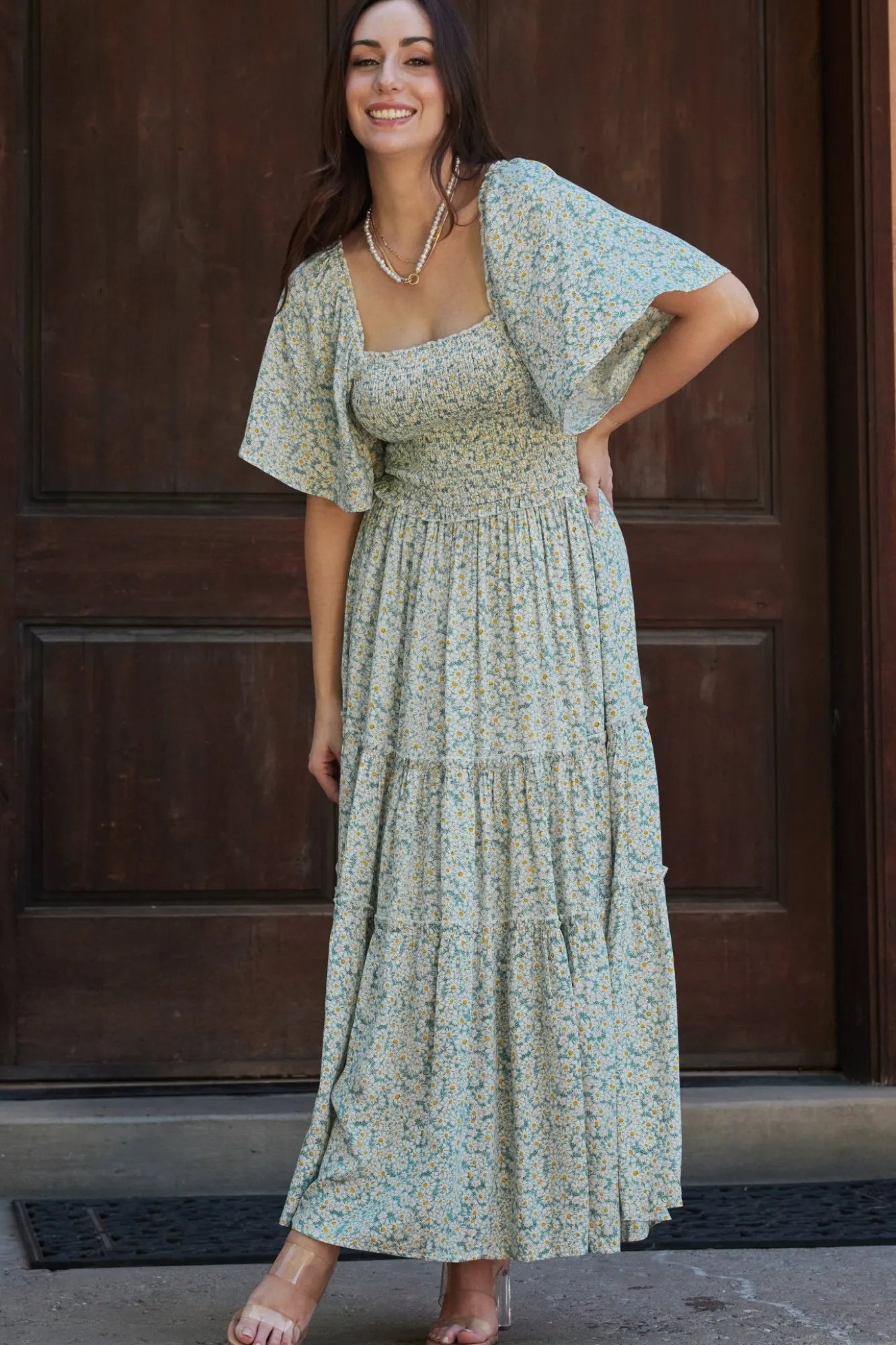 Baltic Born Regina Smocked Maxi Dress | Green Floral
