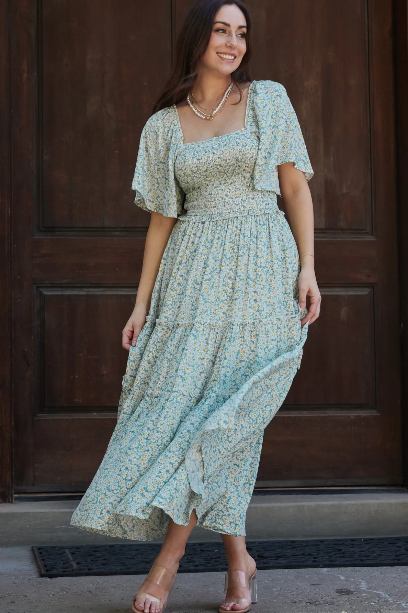 Baltic Born Regina Smocked Maxi Dress | Green Floral
