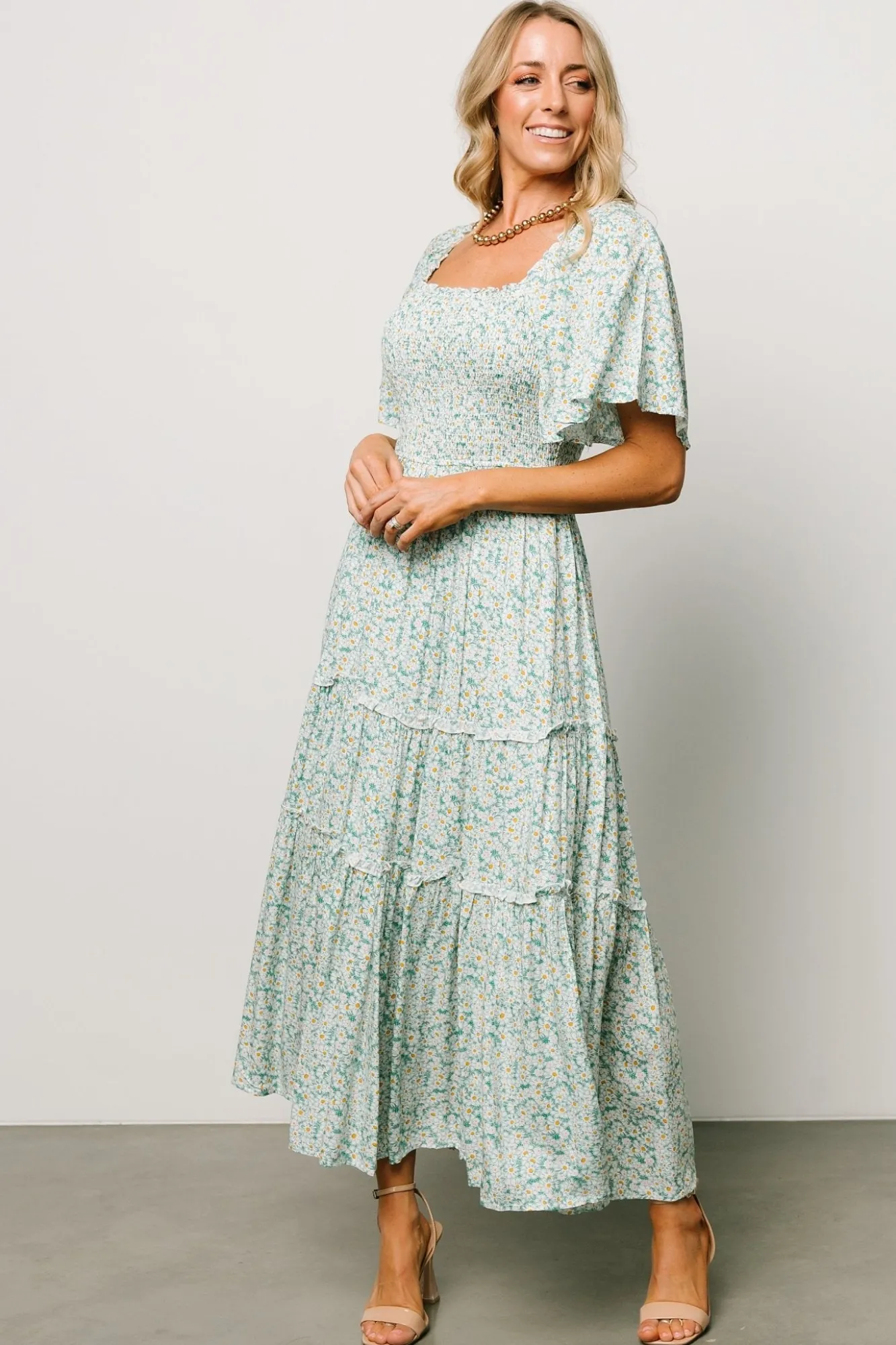 Baltic Born Regina Smocked Maxi Dress | Green Floral