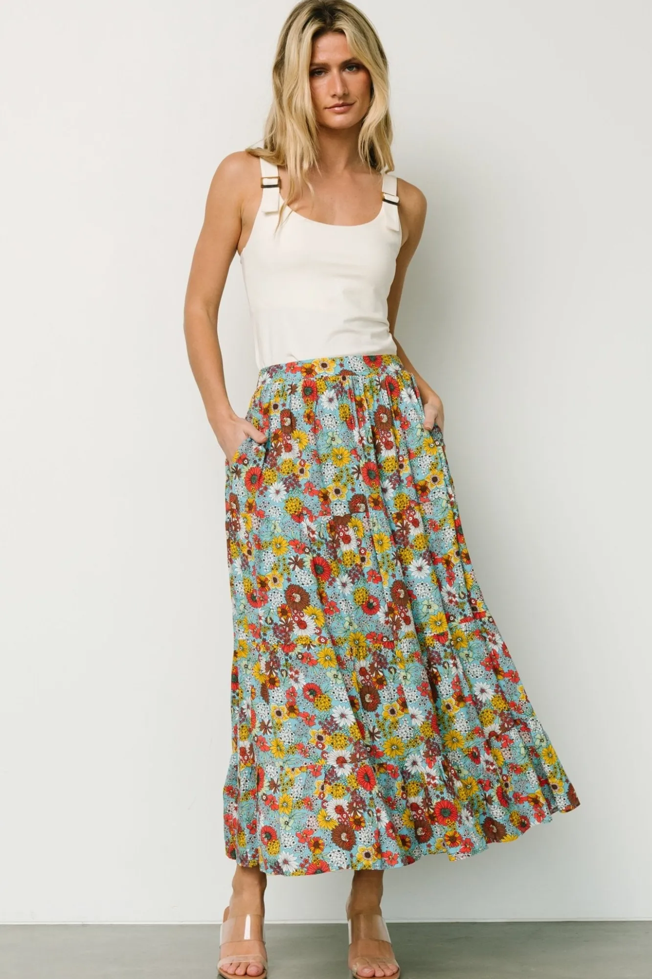 Baltic Born Reilly Maxi Skirt | Teal Flower Print