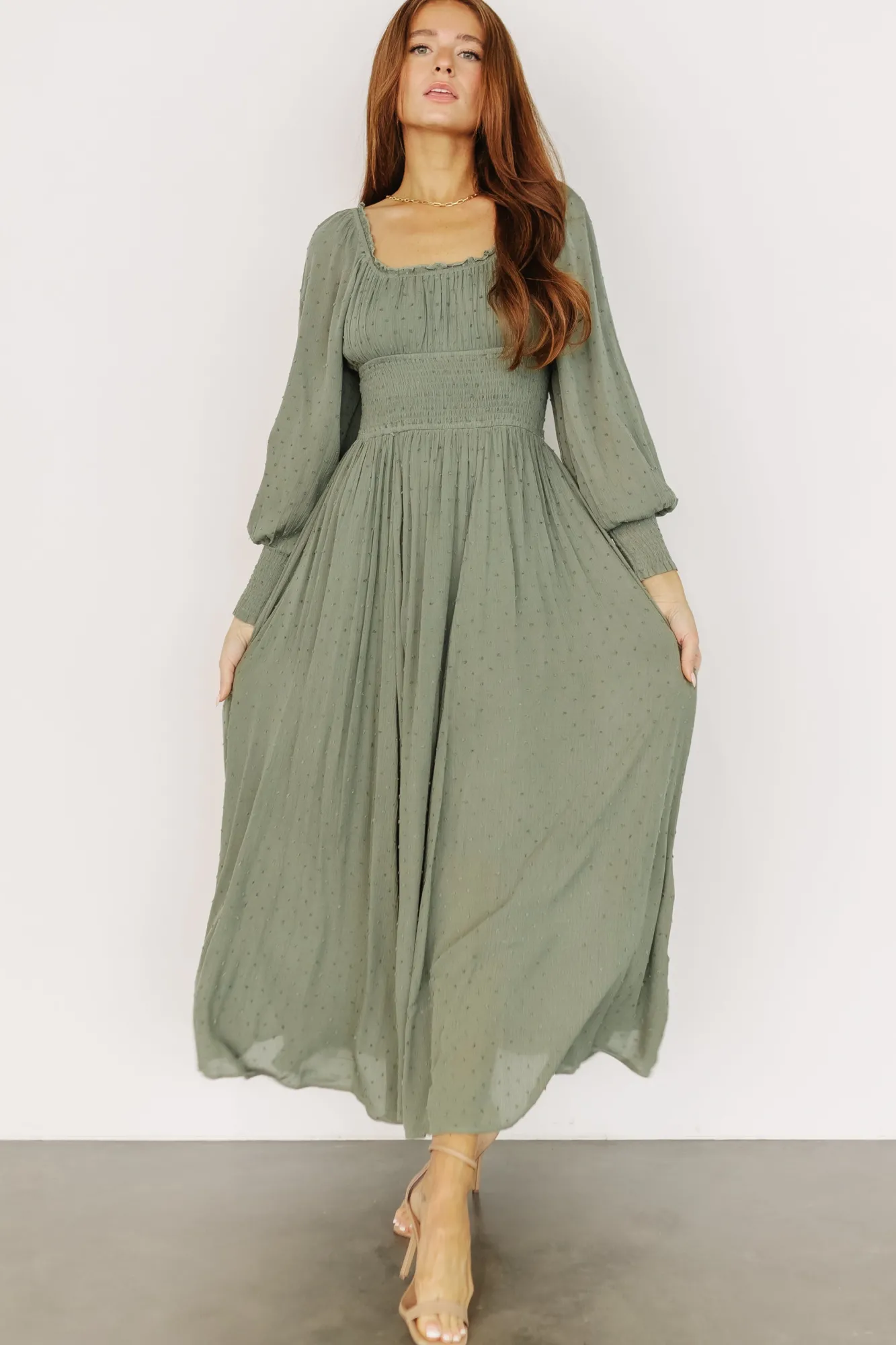 Baltic Born Renata Dot Maxi Dress | Dusty Olive