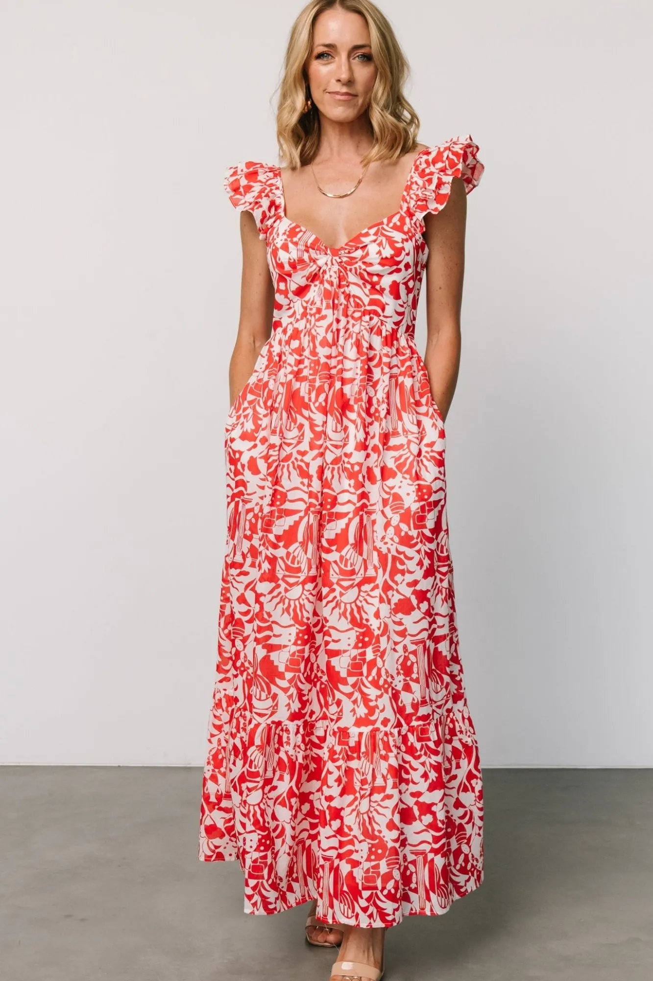 Baltic Born Renee Maxi Dress | White + Red