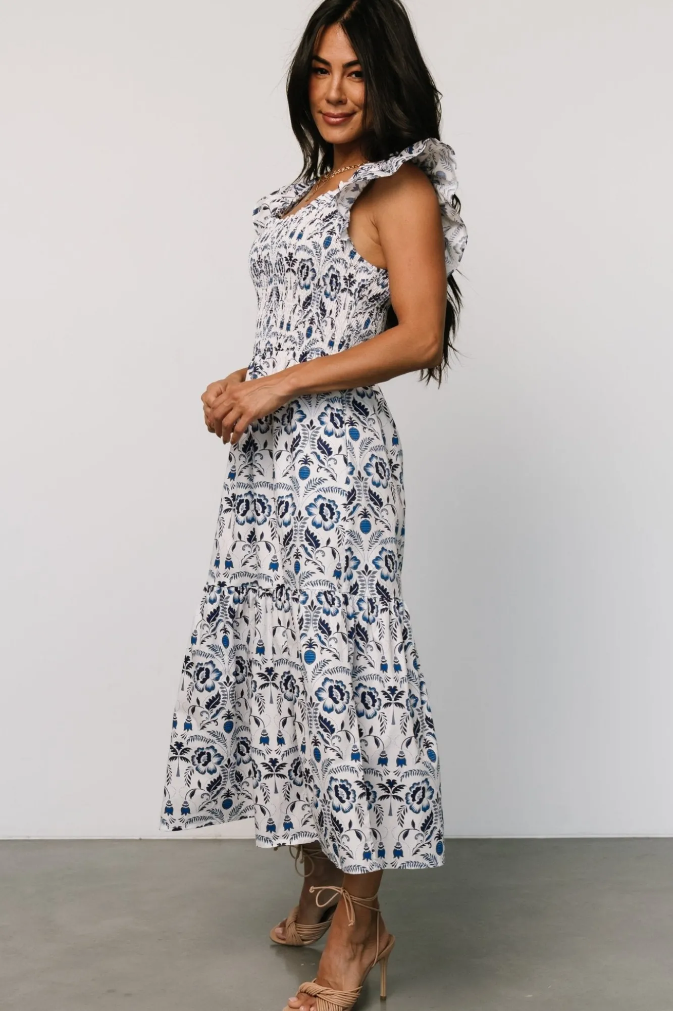 Baltic Born Rhodes Smocked Dress | White + Blue Print