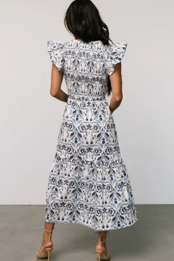 Baltic Born Rhodes Smocked Dress | White + Blue Print