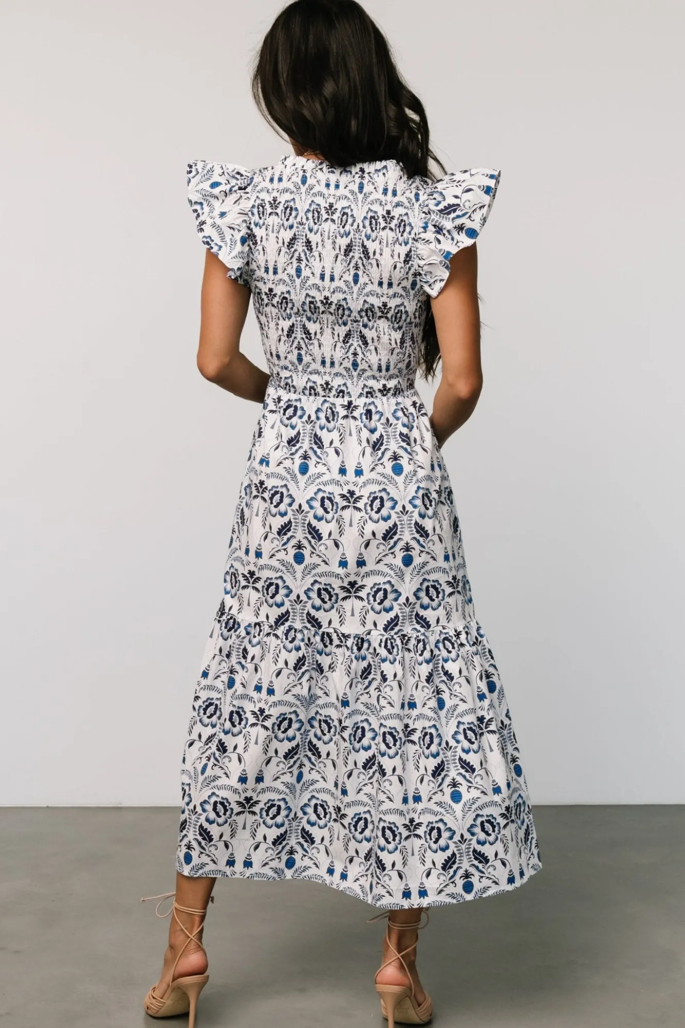 Baltic Born Rhodes Smocked Dress | White + Blue Print