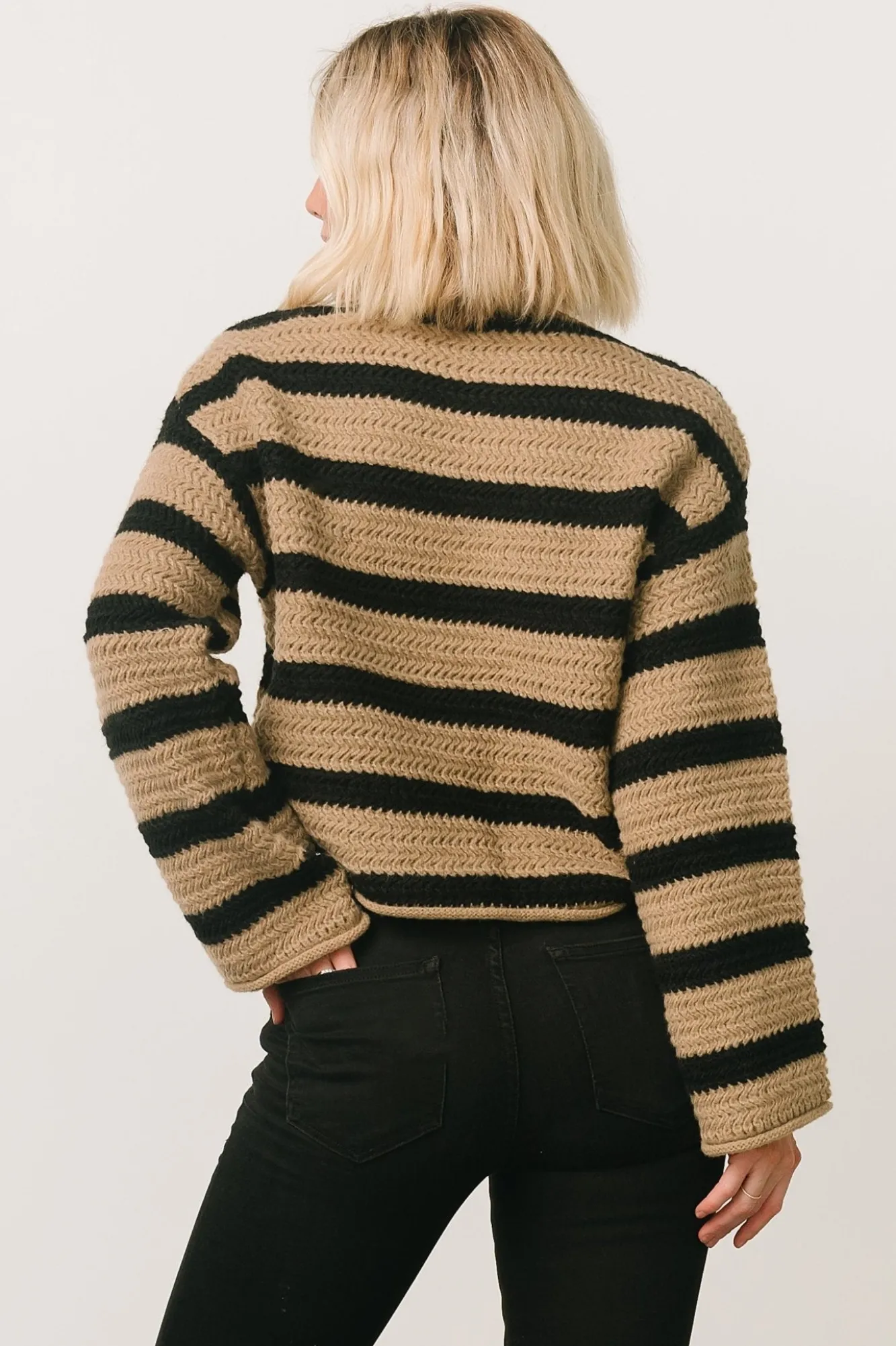 Baltic Born Robbie Striped Knit Sweater | Black + Camel