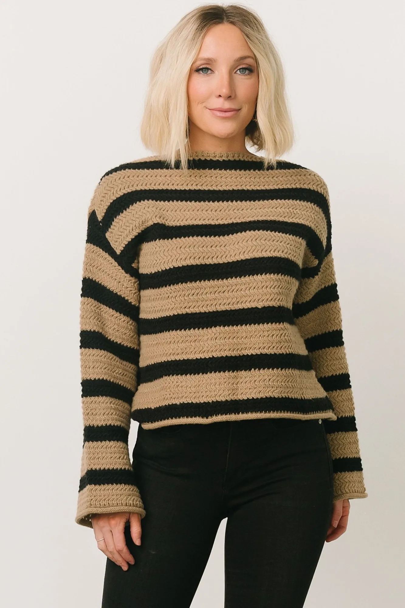 Baltic Born Robbie Striped Knit Sweater | Black + Camel