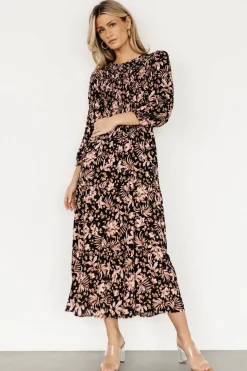 Baltic Born Rochelle Smocked Midi Dress | Black Multi Floral