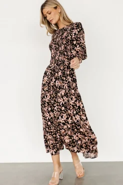 Baltic Born Rochelle Smocked Midi Dress | Black Multi Floral