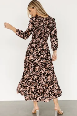 Baltic Born Rochelle Smocked Midi Dress | Black Multi Floral