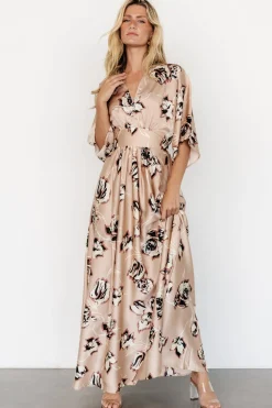 Baltic Born Romilly Satin Maxi Dress | Champagne Print