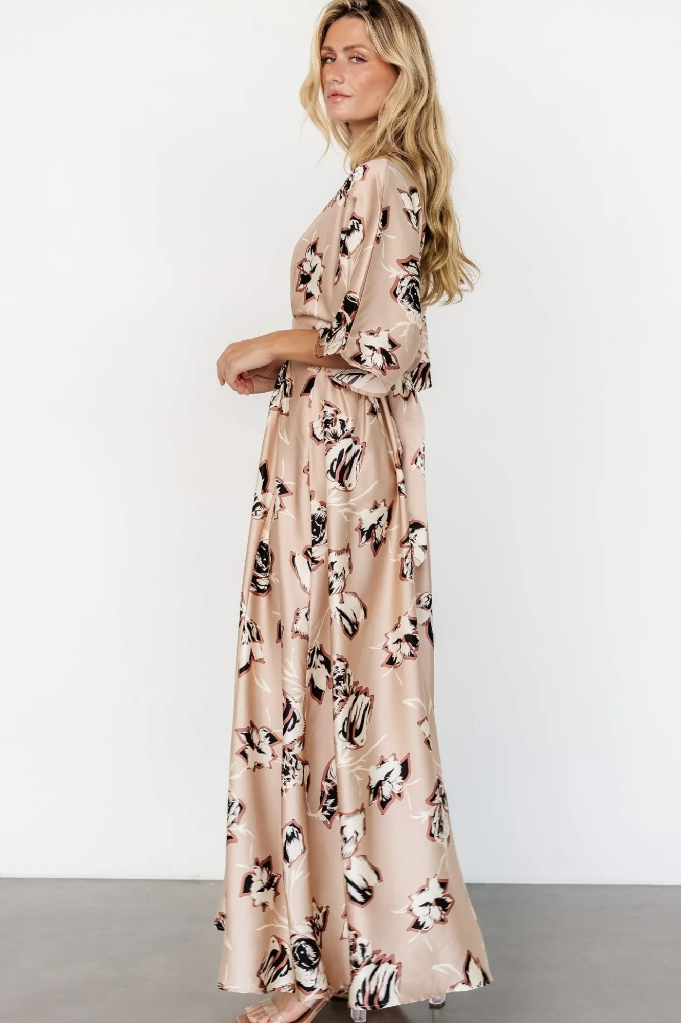 Baltic Born Romilly Satin Maxi Dress | Champagne Print