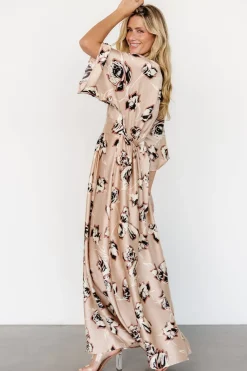 Baltic Born Romilly Satin Maxi Dress | Champagne Print