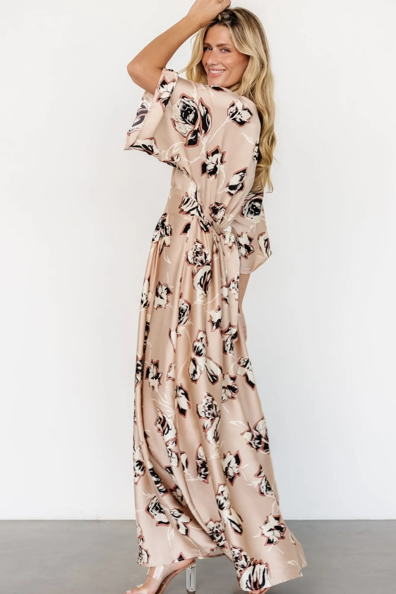 Baltic Born Romilly Satin Maxi Dress | Champagne Print