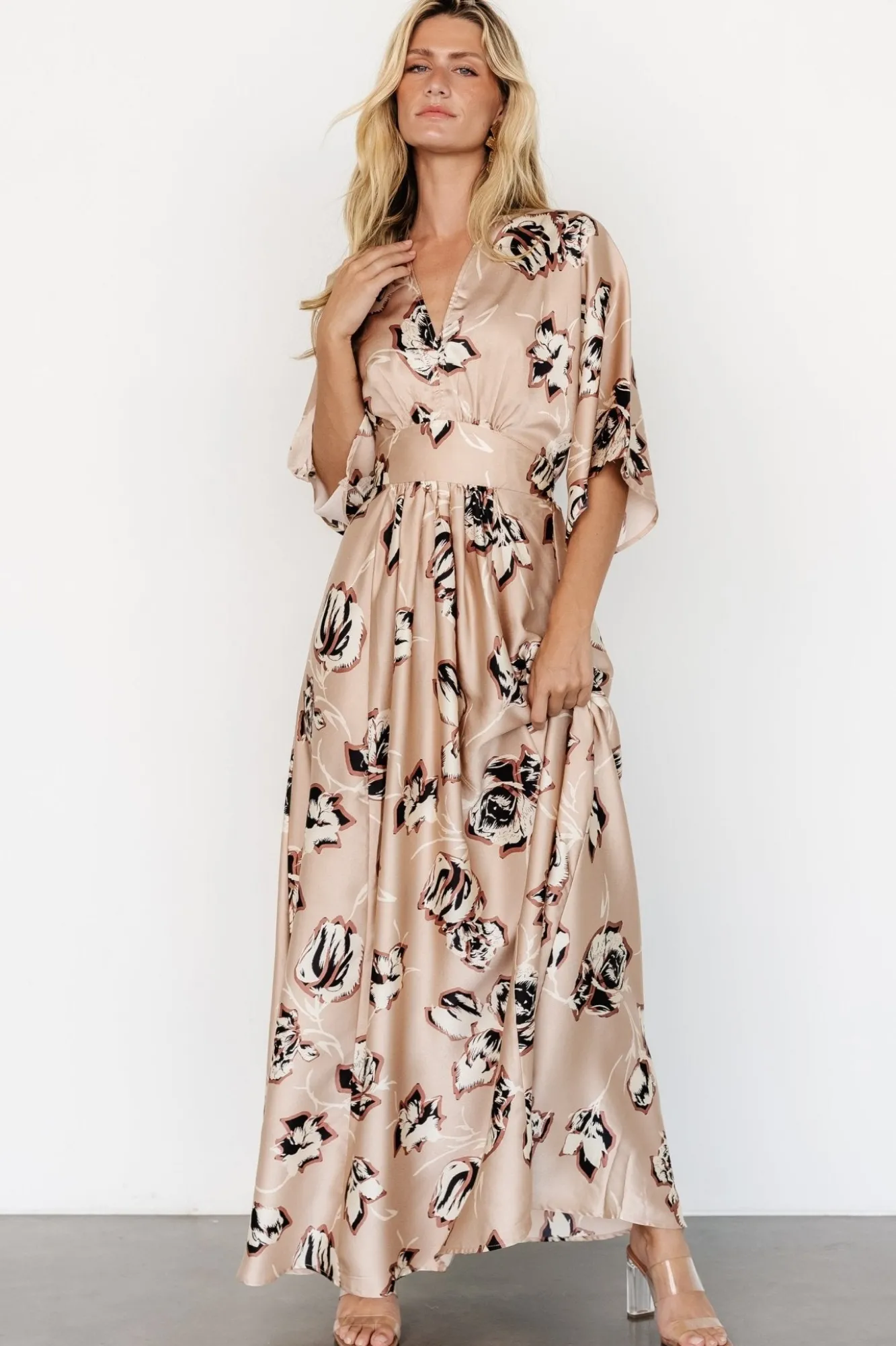 Baltic Born Romilly Satin Maxi Dress | Champagne Print