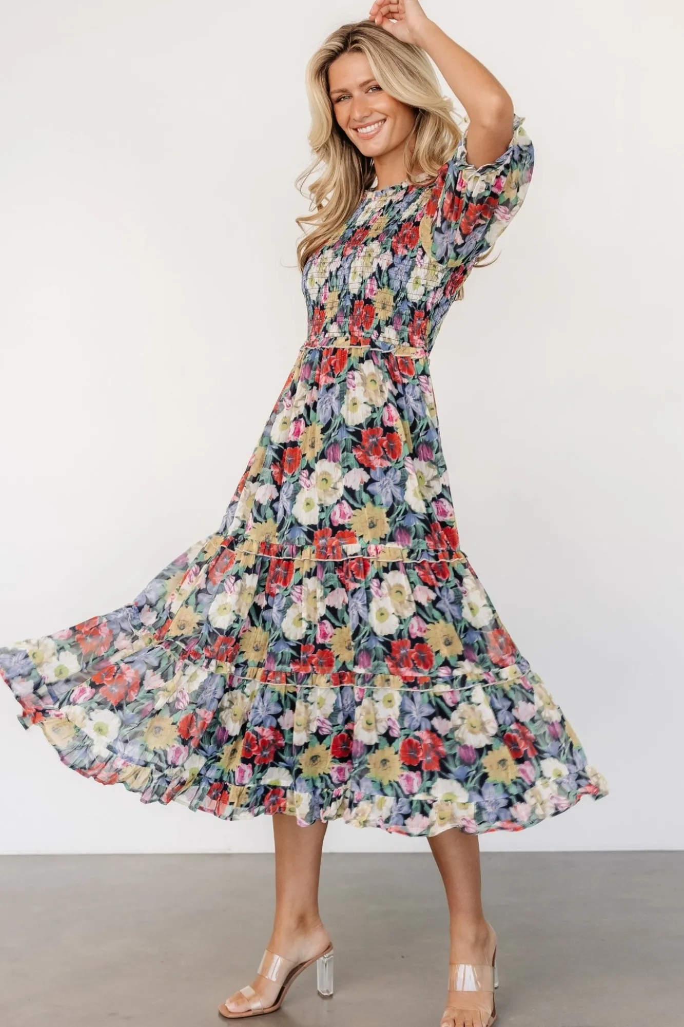 Baltic Born Rosalina Smocked Dress | Black Multi Floral