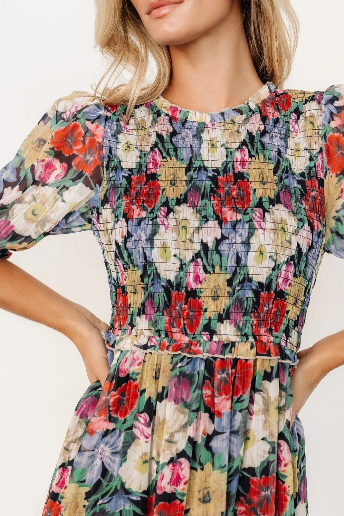 Baltic Born Rosalina Smocked Dress | Black Multi Floral