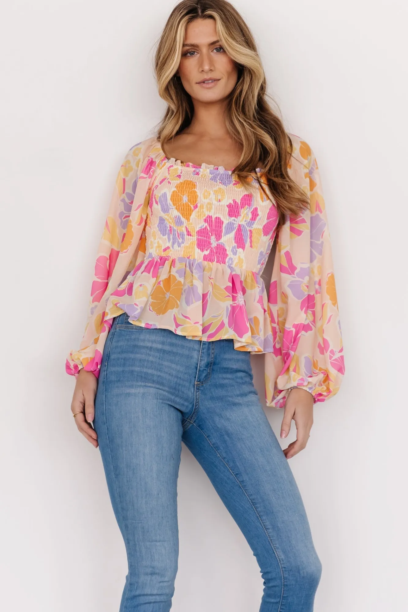 Baltic Born Sally Smocked Top | Pink Multi