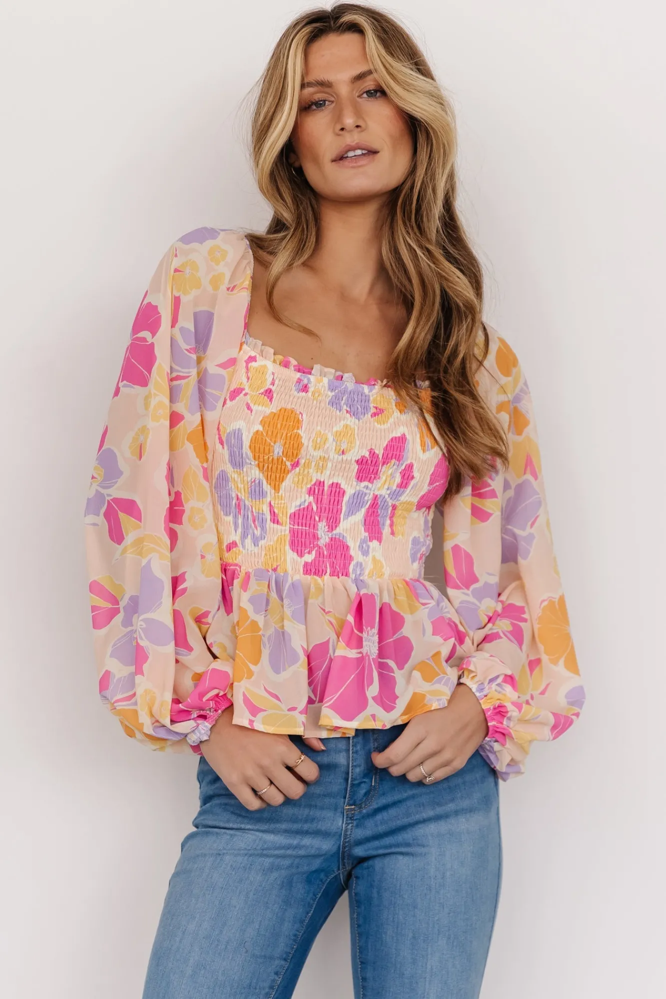 Baltic Born Sally Smocked Top | Pink Multi