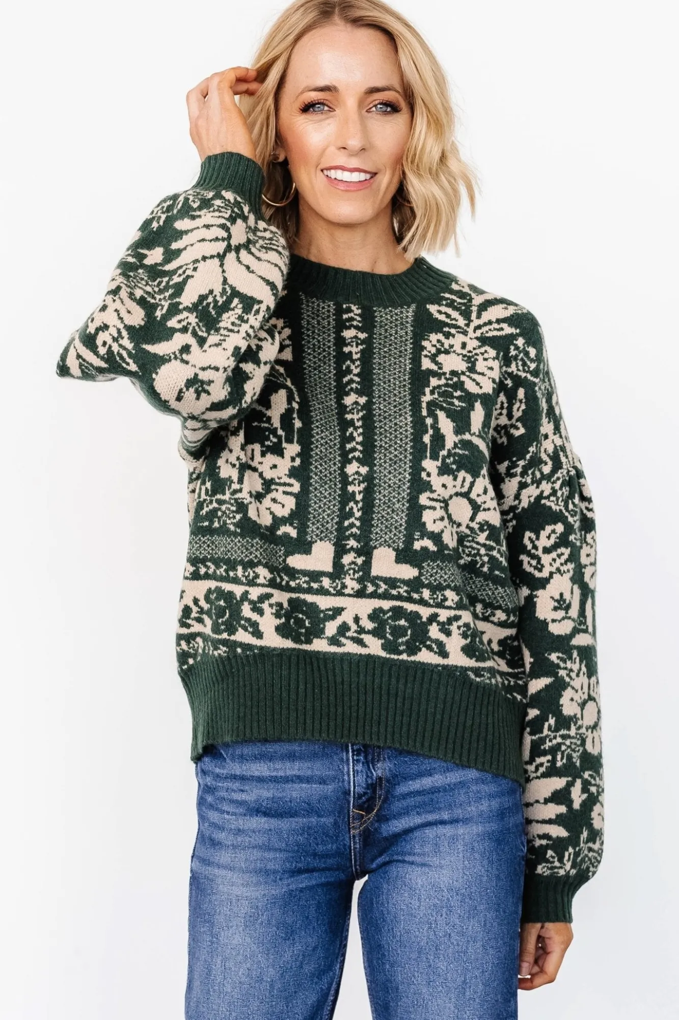 Baltic Born Salzburg Sweater | Dark Green + Taupe