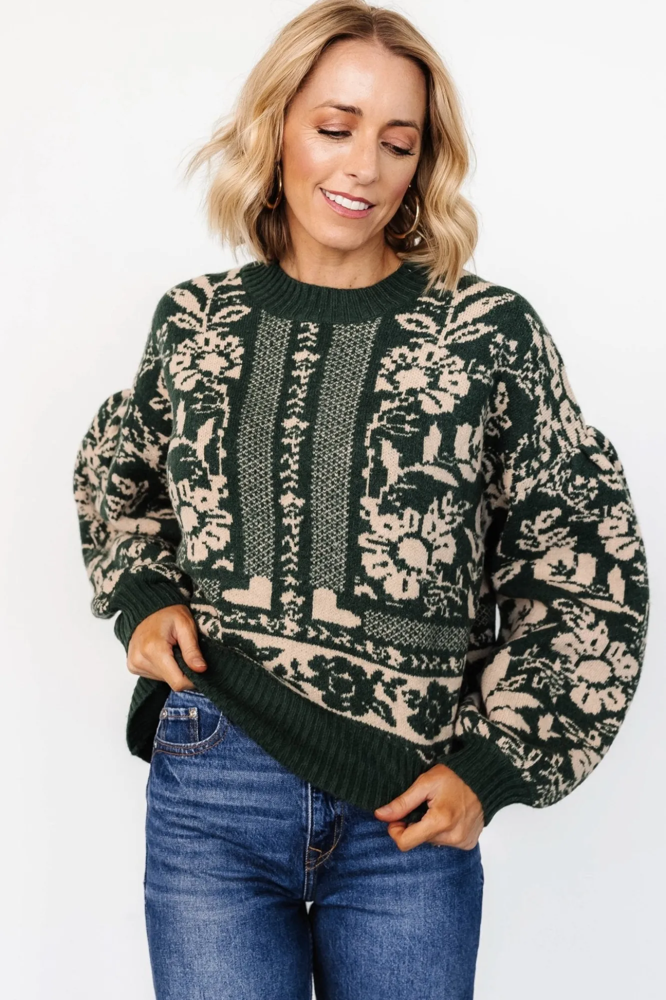 Baltic Born Salzburg Sweater | Dark Green + Taupe